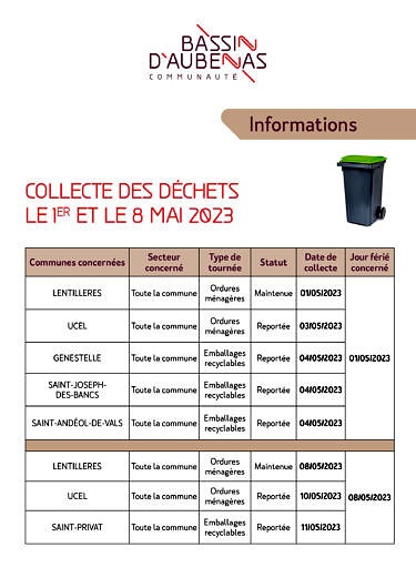 Collecte des déchets du 1er et 8 mai