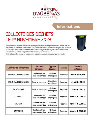 Collecte des déchets du 1er novembre