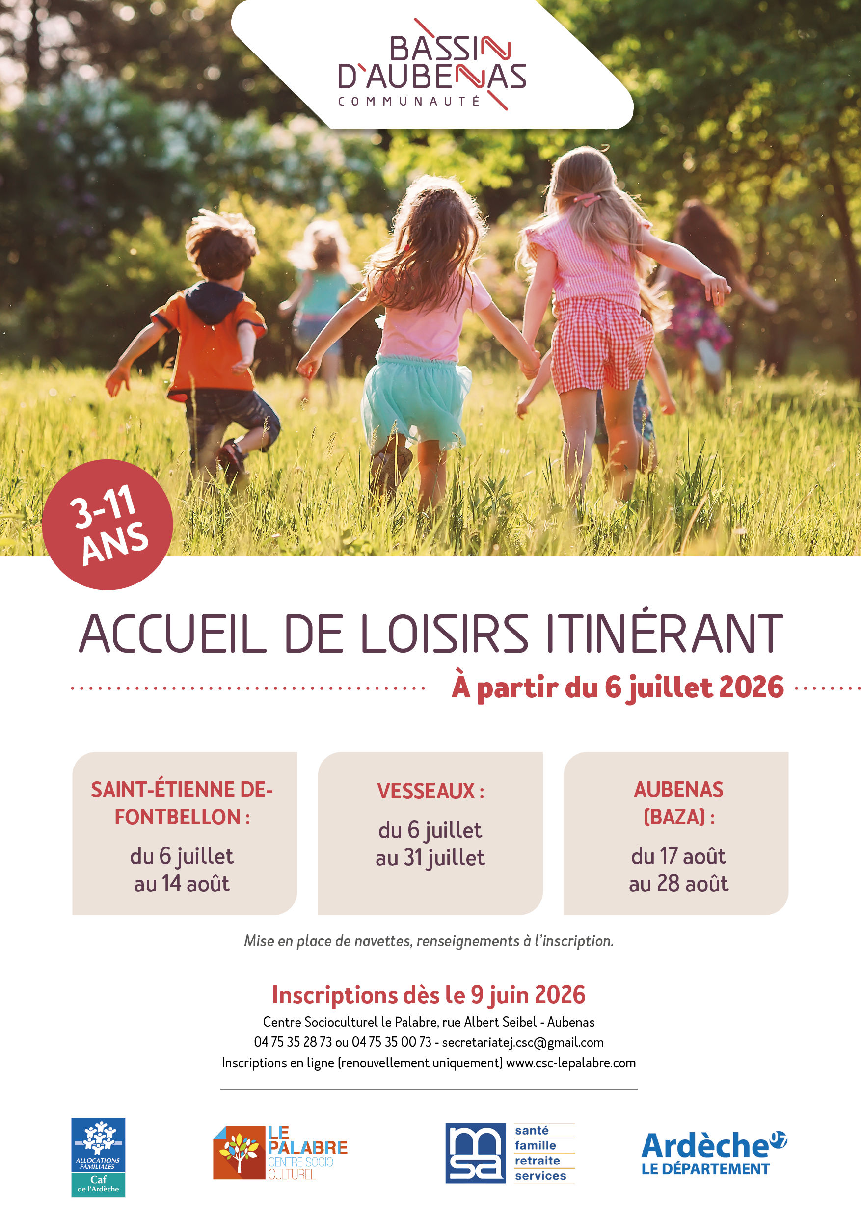Accueil de loisirs itinérant des vacances d'été 2026 sur le bassin d'Aubenas
