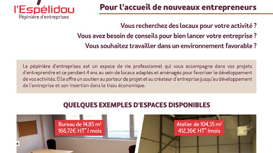 Des locaux professionnels disponibles à la Pépinière d&rsquo;Entreprises L&rsquo;Espélidou