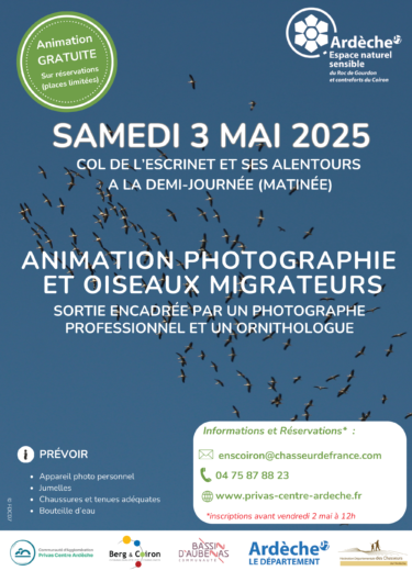Animation photographie et oiseaux migrateurs sur l’Espace Naturel Sensible « Roc de Gourdon et contreforts du Coiron »