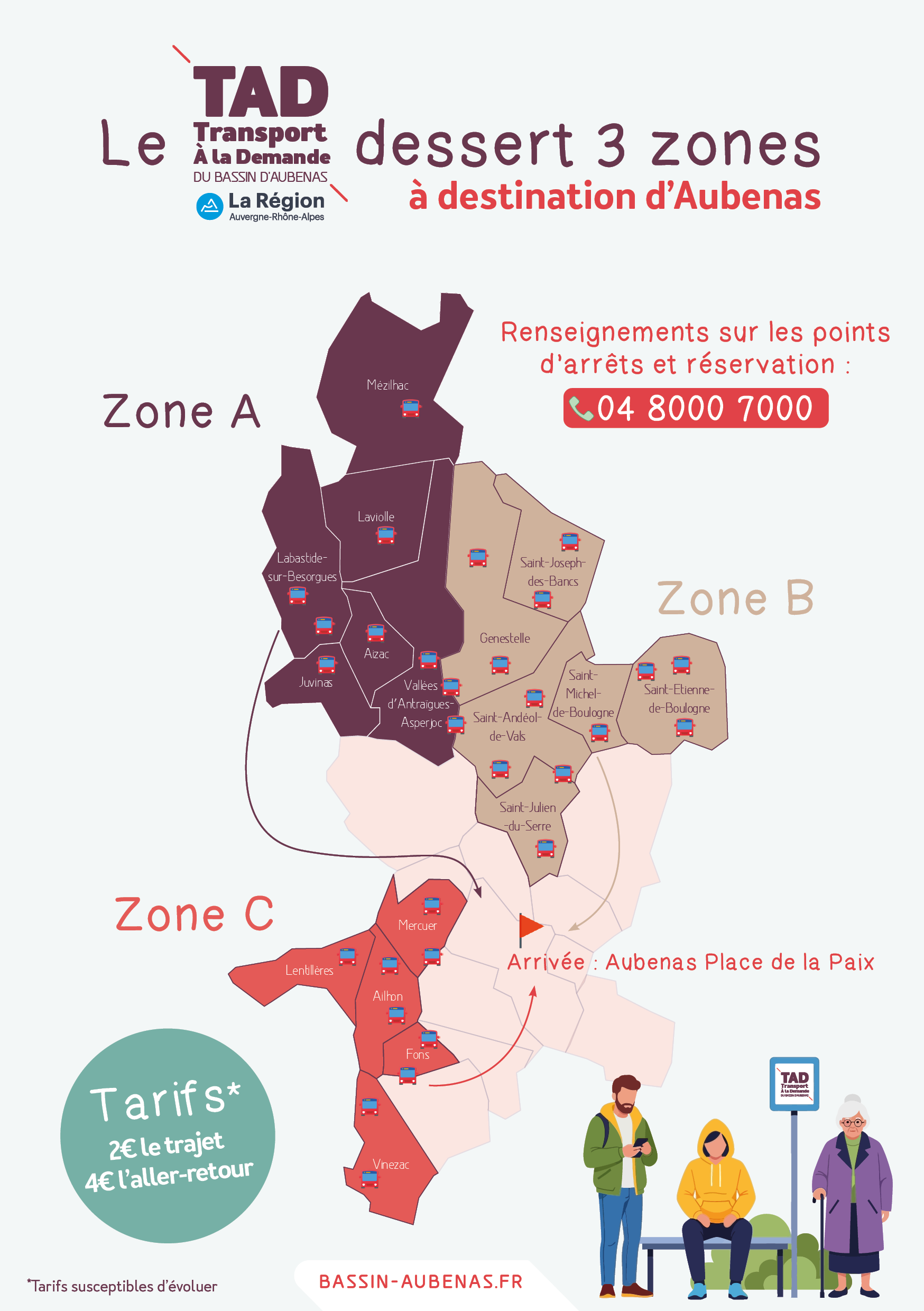 Carte du Transport à la Demande sur le Bassin d'Aubenas