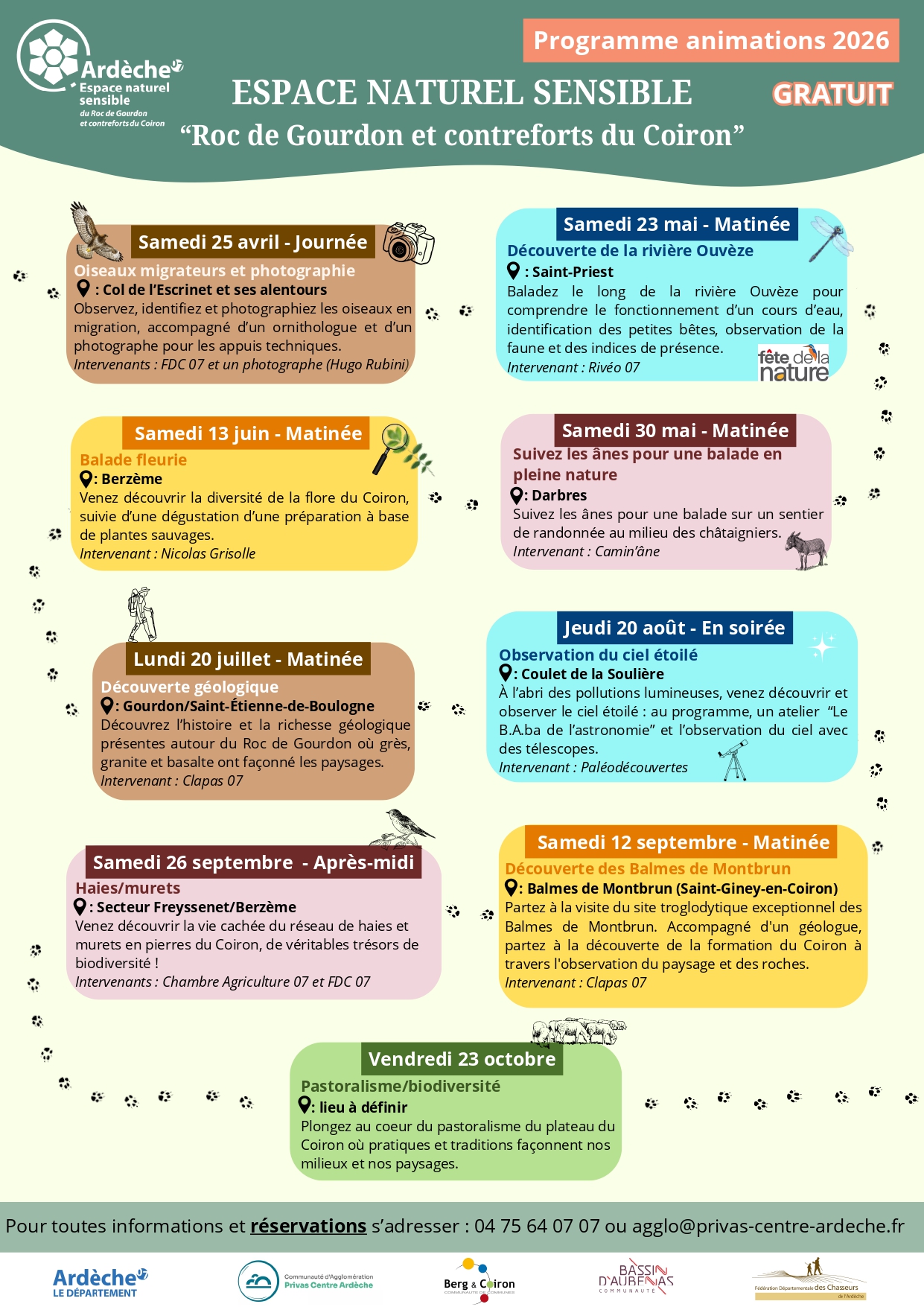 Affiche animations 2026 - ENS Roc de Gourdon