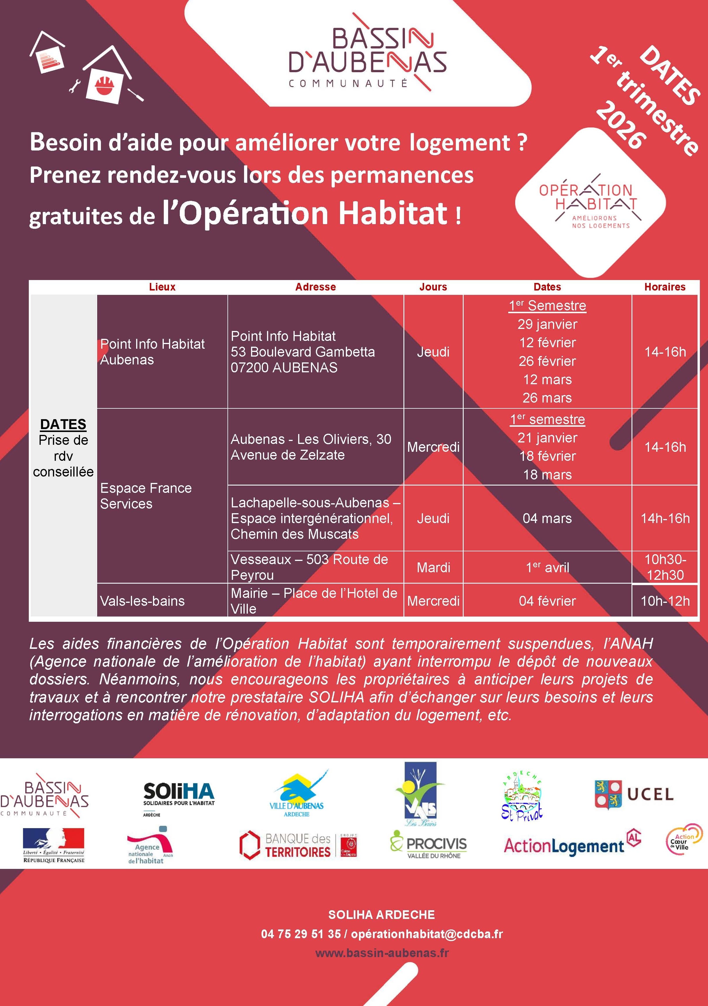 Permanences 1er trimestre 2026 - Opération habitat de la CCBA