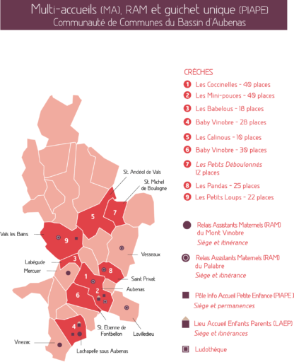 Carte des crèches de la Communauté de Communes du bassin d'Aubenas